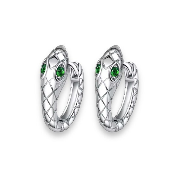 NWT Huggie Hoop Snake Earrings 14K Gold Plated Green CZ Minimalist Dainty - Picture 6 of 10